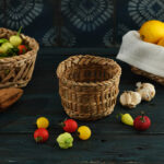 Hasır El Örgü Yuvarlak Sepet Mini