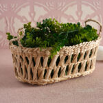 El yapımı kulplu doğal hasır ekmek sepeti